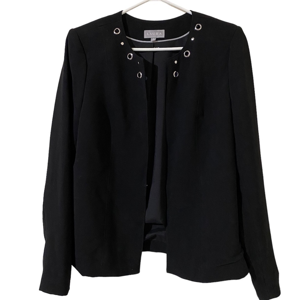 Laura Women Black Blazer Suit Dress Jacket Size 8